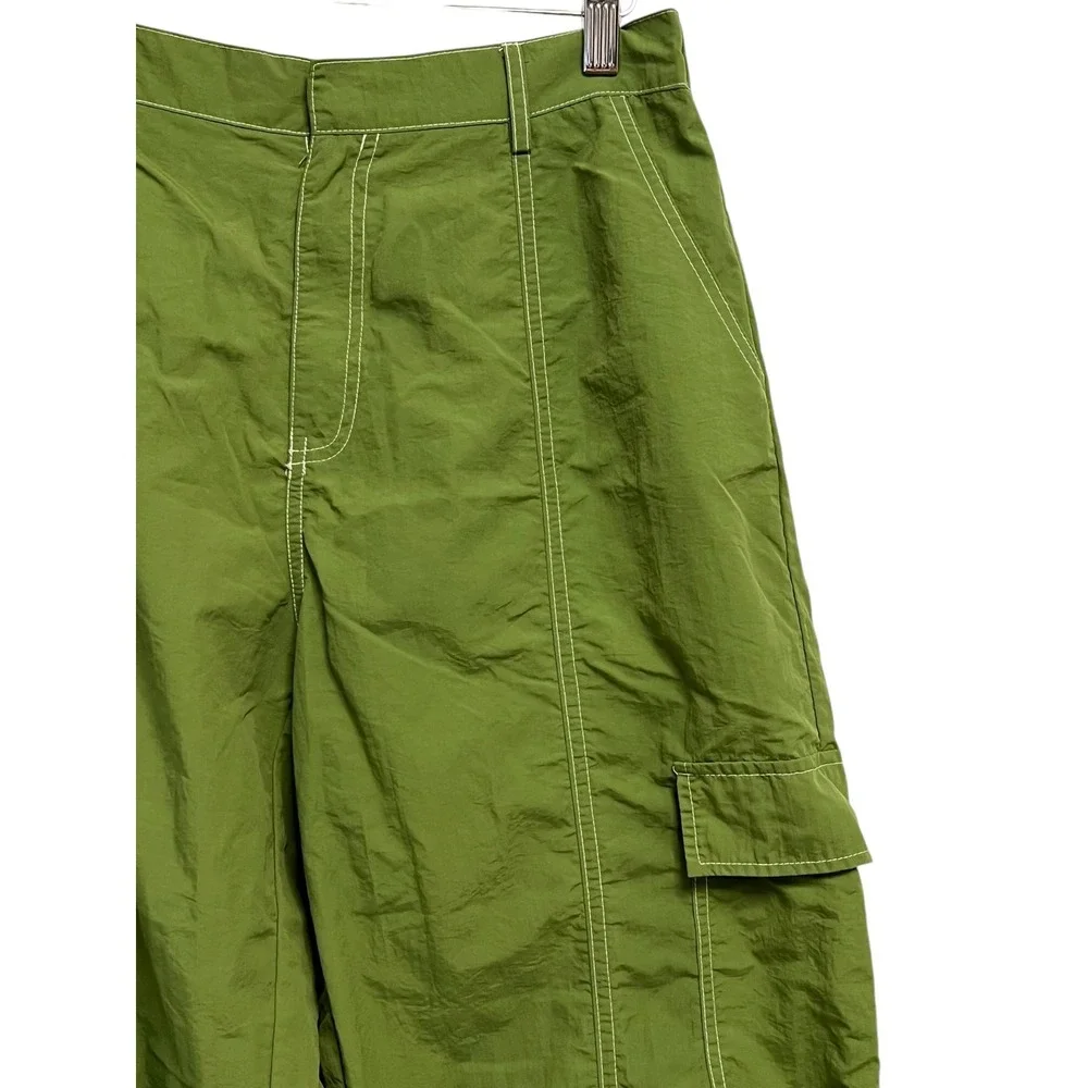 Beige‎ Botany Cargo Pants Medium Green Nylon Parachute Jogger Drawstring Hem